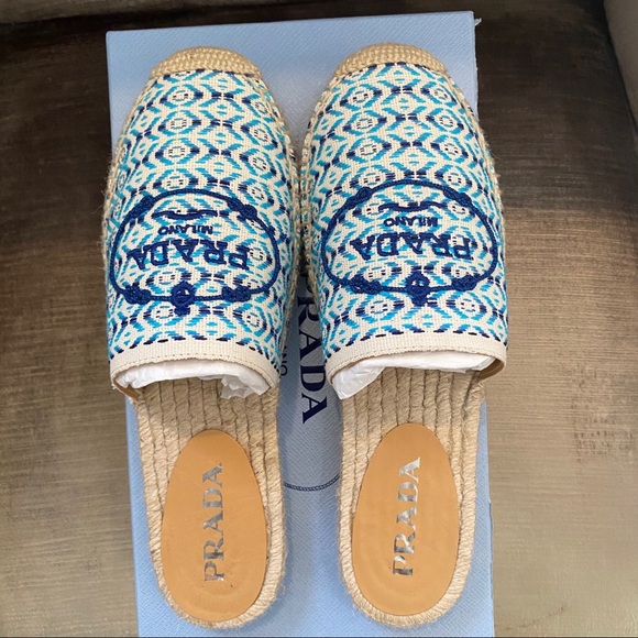 Prada Embroidered Logo Espadrille Mule Flats - Picture 6 of 10